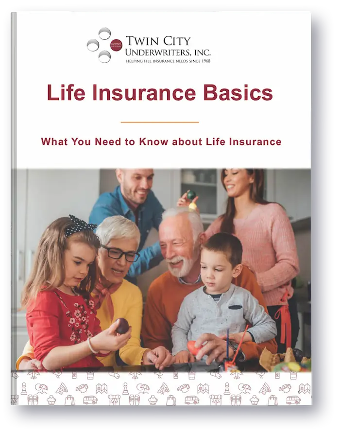 Life insurance basics e-book cover preview image with a multigenerational family