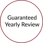 circle with text in the middle that says "guaranteed yearly review"